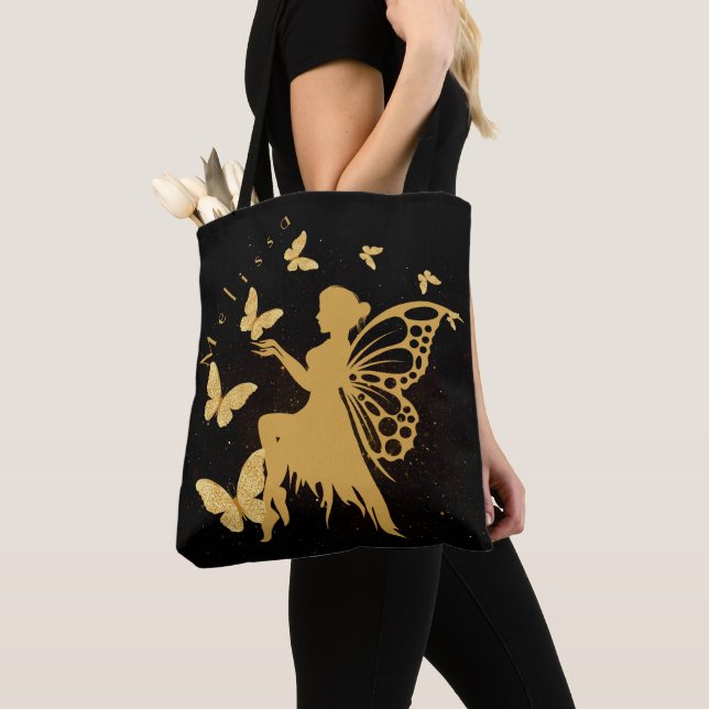 Bolsa Tote Fada de borboleta Dourada personalizada (Close Up)