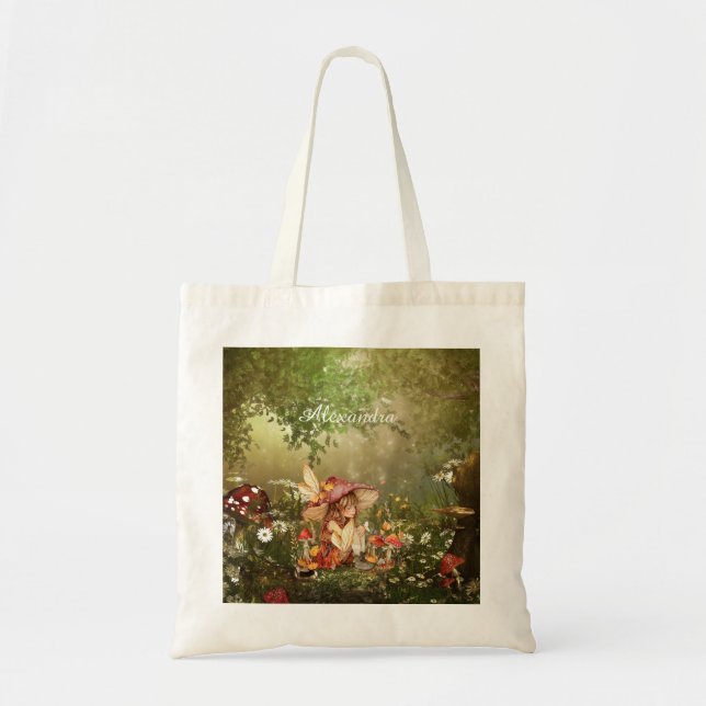 Bolsa Tote Fada de Cogumelo Bonita na Floresta (Frente)
