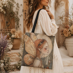 Bolsa Tote Fada de Floresta Branca com Citação Mágica