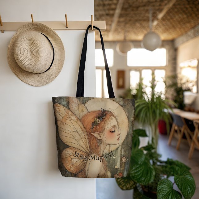 Bolsa Tote Fada de Floresta Branca com Citação Mágica (Criador carregado)