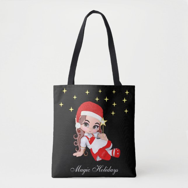 Bolsa Tote Fada de Natal, Anjo e Estrelas de Toa (Frente)