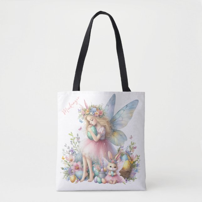 Bolsa Tote Fada de Primavera de Páscoa de de Aquarela (Frente)
