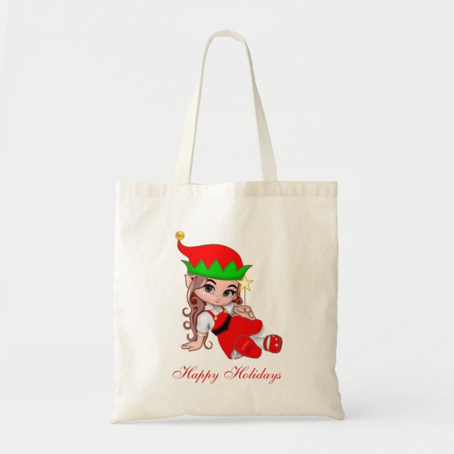 Bolsa Tote Fada Elfa de Natal Fofa & Texto Editável (Frente)