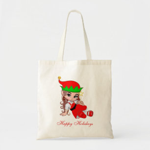 Bolsa Tote Fada Fada de Natal Bonita Elf e Texto Editável