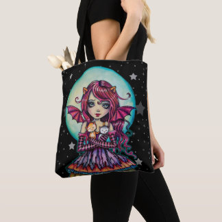 Bolsa Tote Fada Vampira de Halloween com Dois Gatos