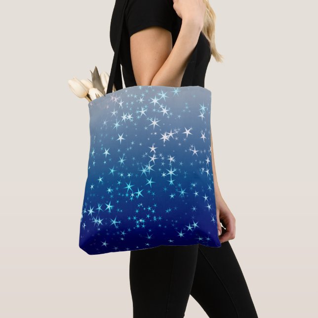 Bolsa Tote Faíscas de Natal Estrelas Céu Azul (Close Up)