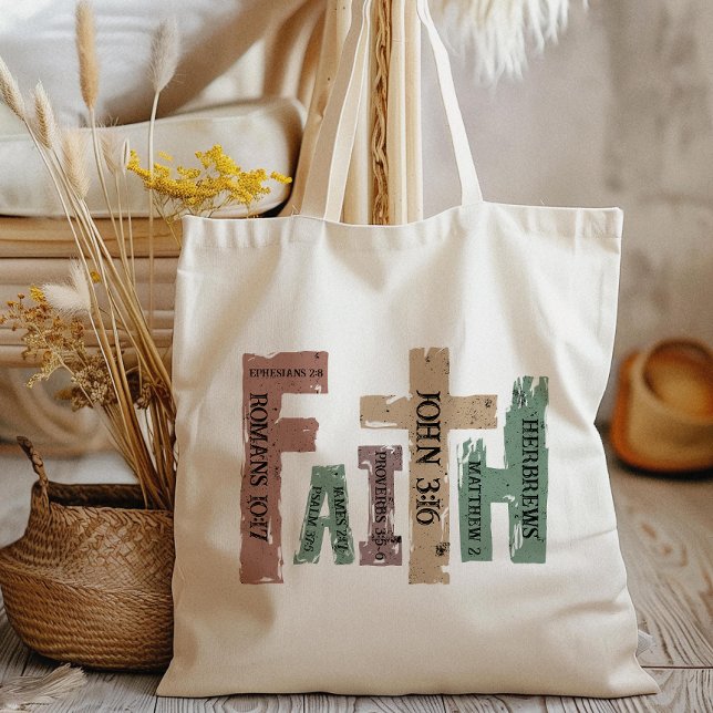 Bolsa Tote Faith Christian Cross Bíblia Verse (Carry your faith in style with our tote bag, featuring a bold and inspiring "Faith" design!)