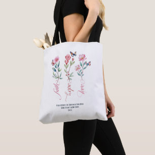 Bolsa Tote Faith Hope ama Bíblia de flores selvagens personal
