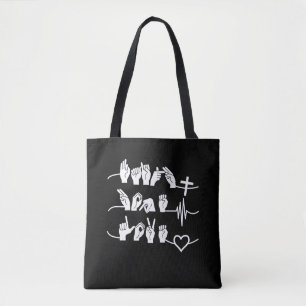 Bolsa Tote Faith Hope Love ASL - Linguagem de Sinal Americana