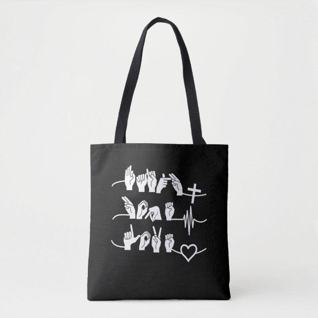 Bolsa Tote Faith Hope Love ASL - Linguagem de Sinal Americana (Frente)