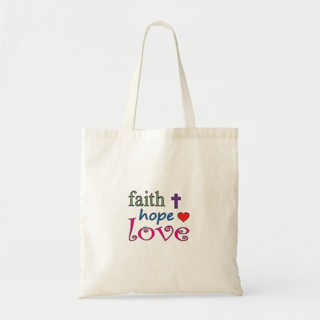 Bolsa Tote Faith Hope Love Cross Heart (Frente)