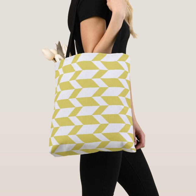 Bolsa Tote Faixa Chevron com Seta de Dois Tom Negrito Amarelo (Close Up)