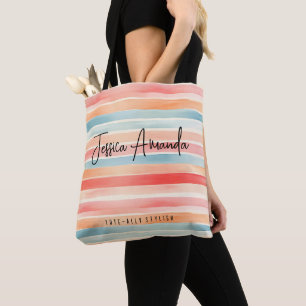 Bolsa Tote Faixa Colorida Personalizada de Aquarela Brilhante