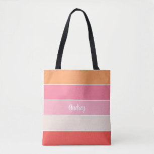 Bolsa Tote faixas de cores personalizadas de Verão cor laranj