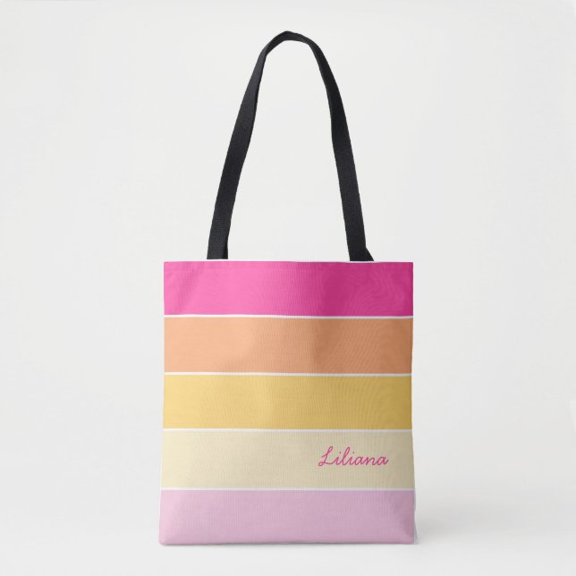 Bolsa Tote faixas de cores personalizadas de Verão cor laranj (Frente)