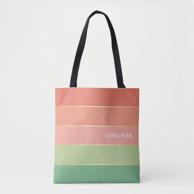 Bolsa Tote faixas de cores personalizadas de Verão cor laranj (Frente)