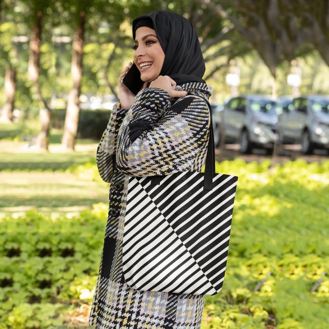 Bolsa Tote Faixas de Cruzamento Pretas (Criador carregado)