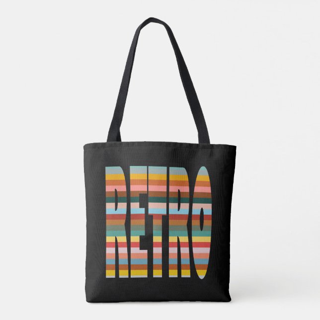 Bolsa Tote Faixas de Palavras Retroativas Coloridas (Verso)
