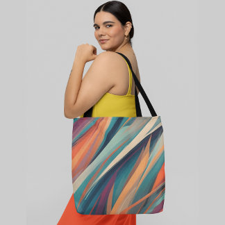 Bolsa Tote faixas diagonais abstrato coloridas