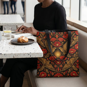 Bolsa Tote Falcões e Papoulas em Art Déco Personalizado Ous