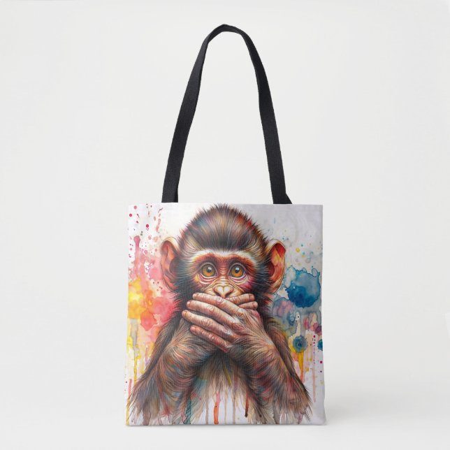 Bolsa Tote Fale Sem Arte De Pinta De Macaco Mau (Frente)