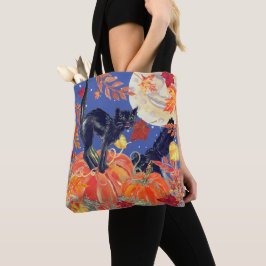 Bolsa Tote Fall Black Cat Deixa A Lua Pumpkin Patch Halloween