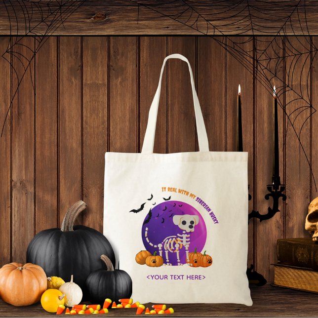 Bolsa Tote Fall Halloween Spooky Trick ou Treat Tote Bag (Trick or Treat OR show up to the Halloween party in style. Represent your favorite dog breed!!)
