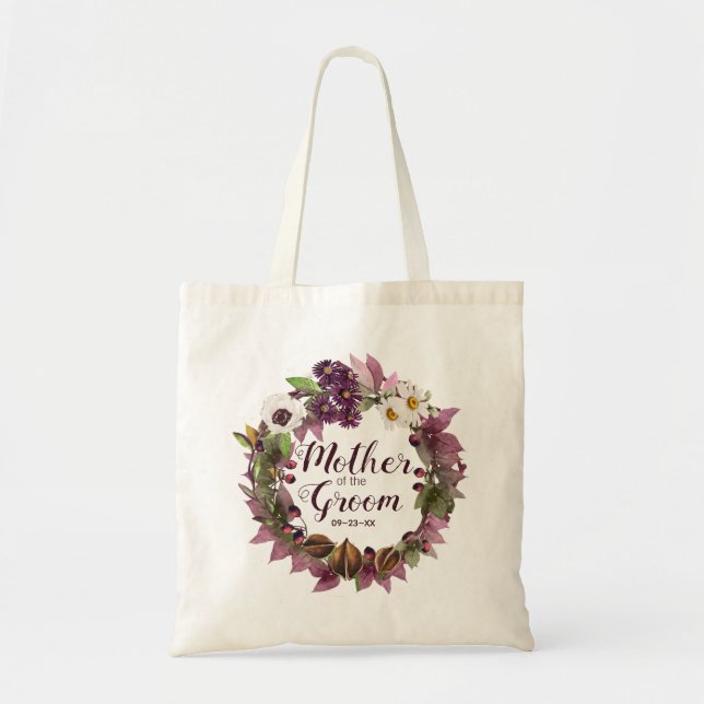 Bolsa Tote Fall Wedding Wreath Plum Mother of Groom ID465 (Frente)