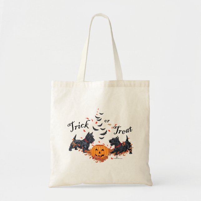 Bolsa Tote Falling Leaves Halloween Scotties (Frente)
