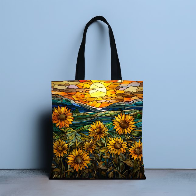 Bolsa Tote Falso Vidro Pintado Girassol País Pôr do Sol (Criador carregado)