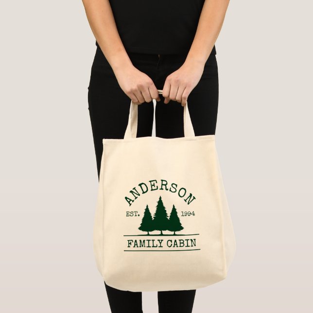 Bolsa Tote Família Cabin Nome Floresta Grocería Verde (Frente (produto))