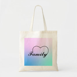 Bolsa Tote Família coração contra um fundo pastel gradiente