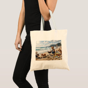 Bolsa Tote Família Corgi na Praia