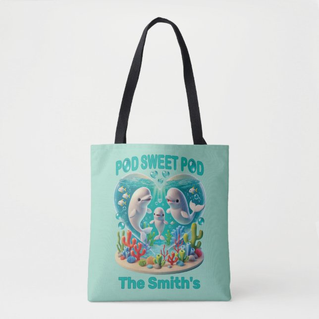 Bolsa Tote Família de baleias "Pod Sweet" Personalizável (Frente)