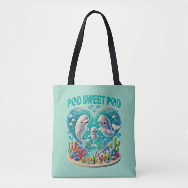 Bolsa Tote Família de baleias "Pod Sweet Pod" (Frente)