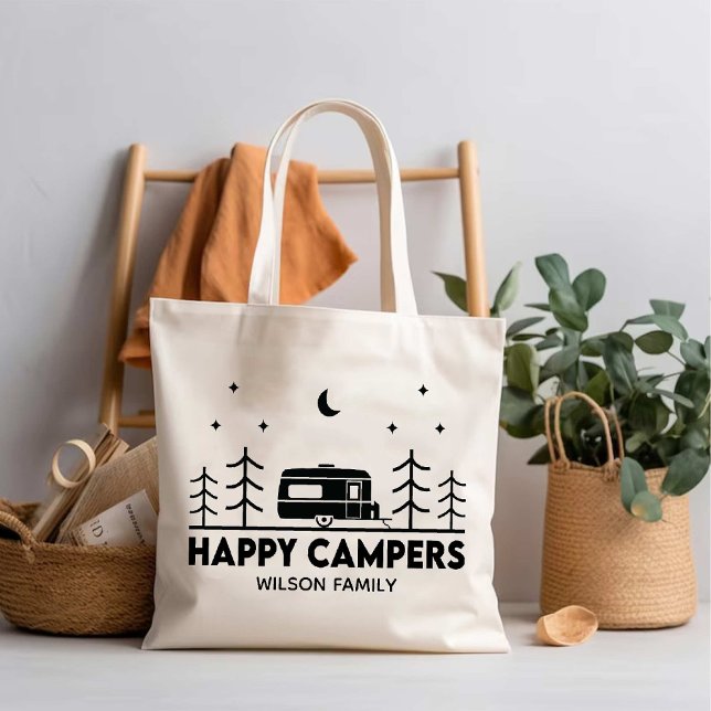 Bolsa Tote Família de Campos Felizes Nome Aventura Camp Life (Happy Campers family Name Adventure Camp Life Tote Bag)
