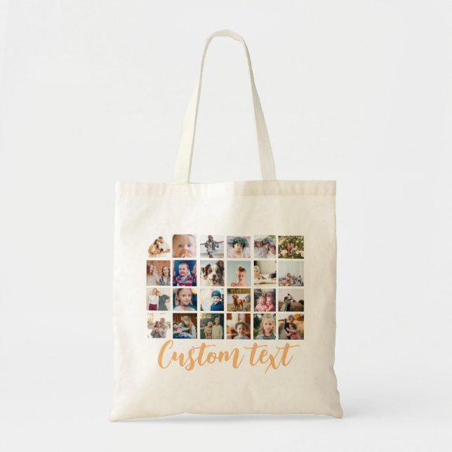 Bolsa Tote Família de colagens de fotos simples de tendências (Frente)