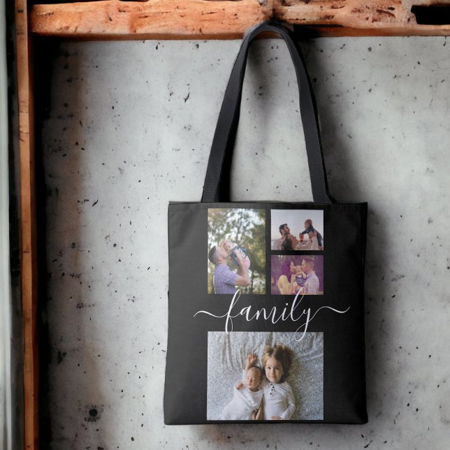 Bolsa Tote Família de Fotografias Personalizada Personalizada (Photo Collage Unique Personalized 4 Photo Family Tote Bag from Ricaso. Great photo gift ideas.)