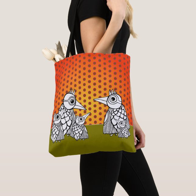 Bolsa Tote Família e Bolinhas de aves (Close Up)