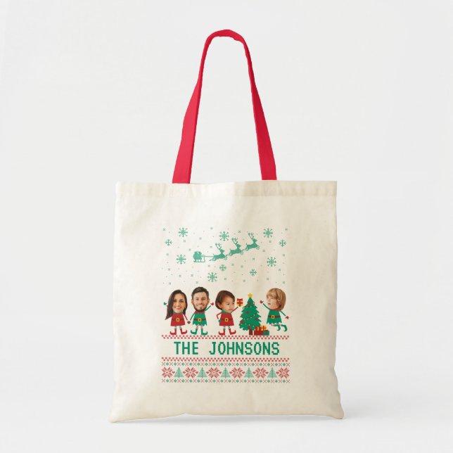 Bolsa Tote Família Elf de Natal Personalizada e Engraçada (Frente)