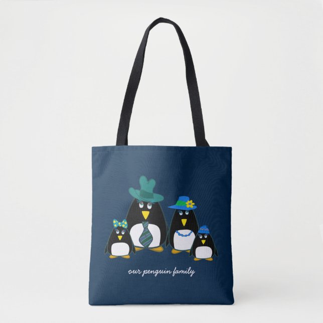 Bolsa Tote Família Engraçada de Pinguins de 4 Bolas de Presen (Frente)