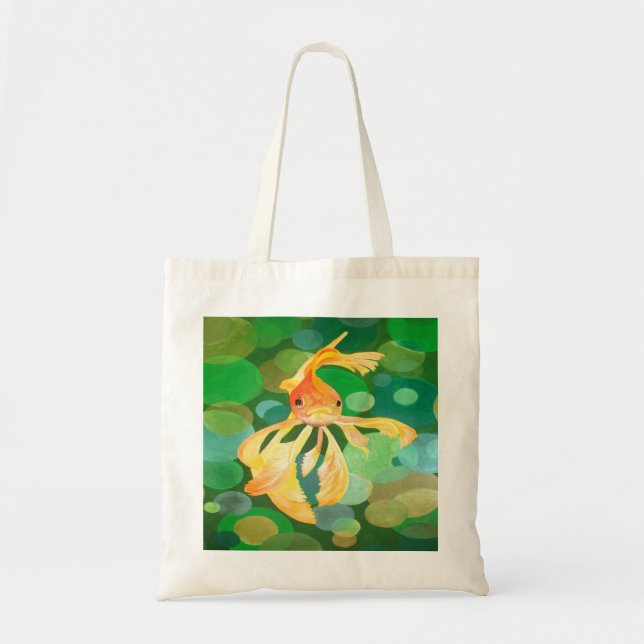 Bolsa Tote Fantail Goldfish Com Vetor De Bolhas Verdes (Frente)