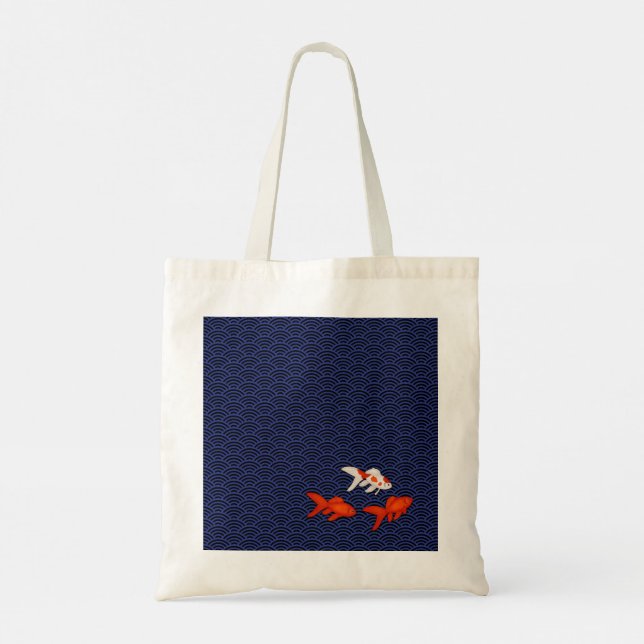 Bolsa Tote Fantail Goldfish no padrão de onda de Seigaiha jap (Verso)