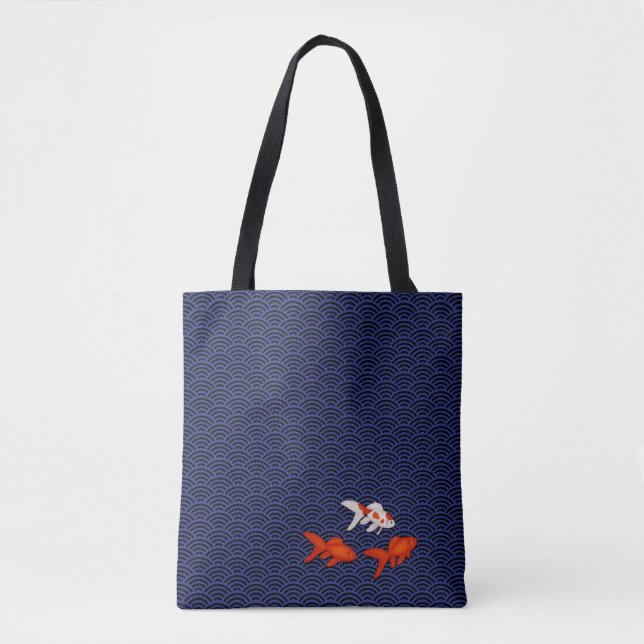 Bolsa Tote Fantail Goldfish no padrão de onda de Seigaiha jap (Frente)