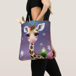 Bolsa Tote Fantasia Adorável, Baby Giraffe com Holly