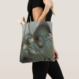 Bolsa Tote Fantasia de Arte Fractal da Cinza Olive Sage