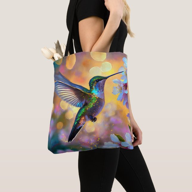Bolsa Tote Fantasia de Flor de Cerejeira Beija-flor ao Nascer (Close Up)