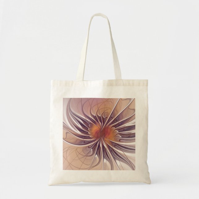 Bolsa Tote Fantasia Floral, Abstrato Fractal Colorida. (Frente)
