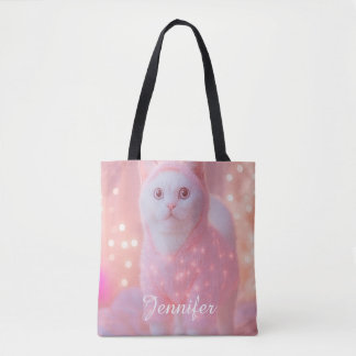 Bolsa Tote Fantasia Invernal do Gatinho Rena Brilhante Fofa