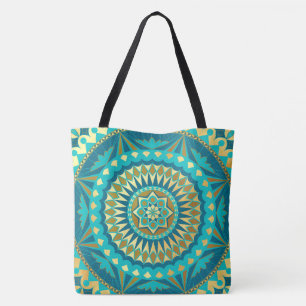 Bolsa Tote Fantasia Mandala Blue Gold